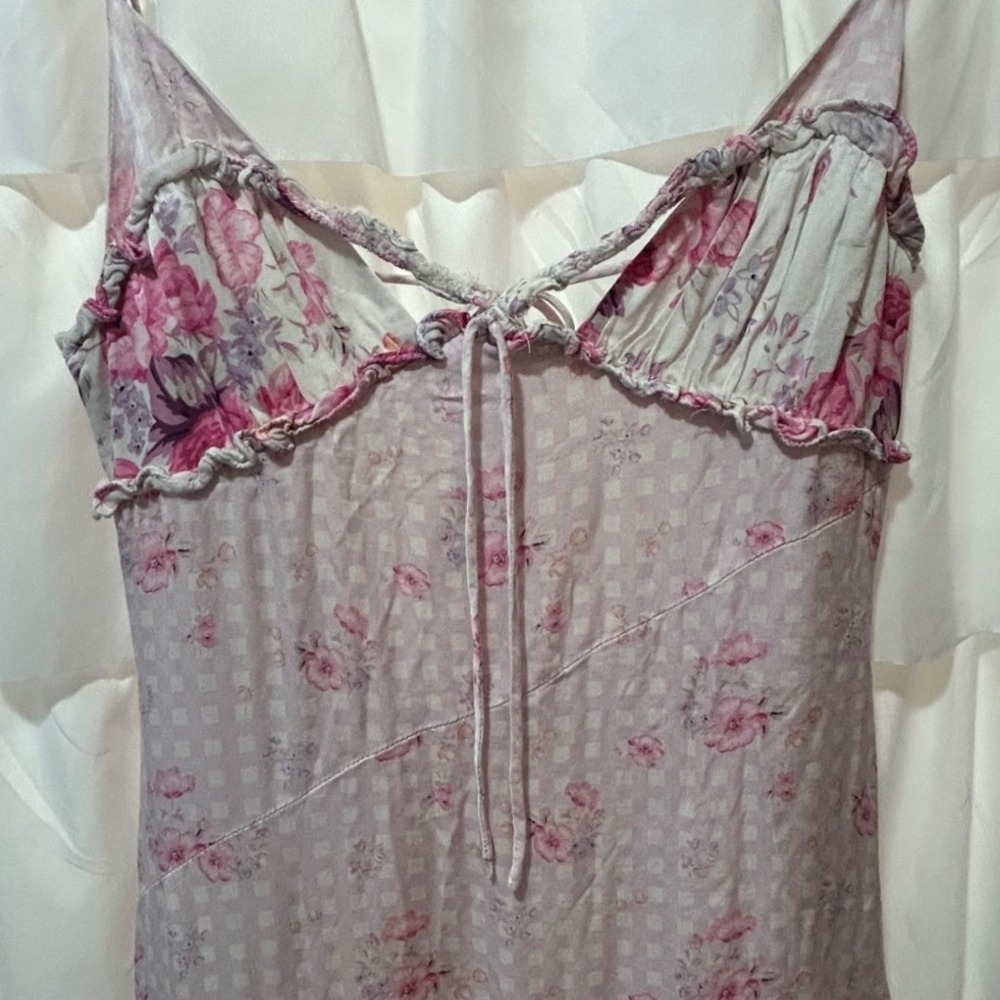 For Love & Lemons Taylor Midi Dress XXS Floral Satin Slit Cottagecore Romantic - Picture 7 of 12